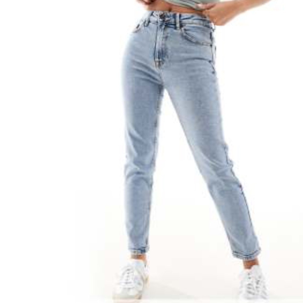 BUNDLE Stradivarius Petite slim mom jean with stretch washed blue white Size 6 - Picture 2 of 11